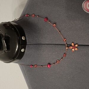 Unbranded orange red flower cord beaded necklace